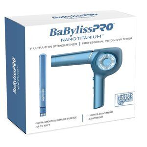 BaBylissPRO Nano Titanium Dryer & Ultra-Thin Flat Iron Set, Pistol-Grip